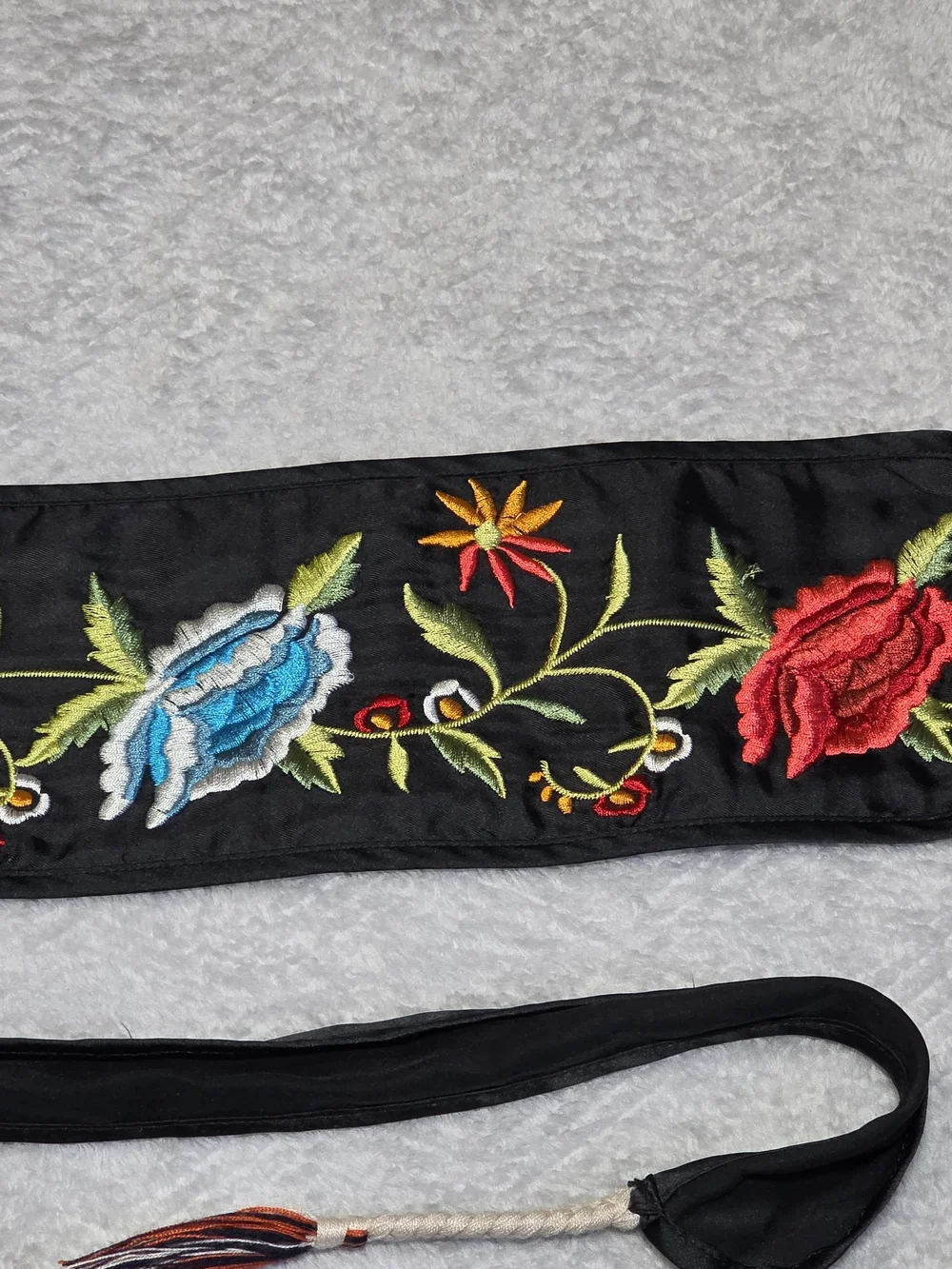 HTF Johnny Was Silk Embroidered Obi Wrap Belt Floral Tassel Sash